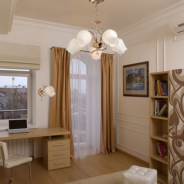 Люстра "Клемия" 5 ламп E27 60Вт золото 51,5х51,5х34 см.