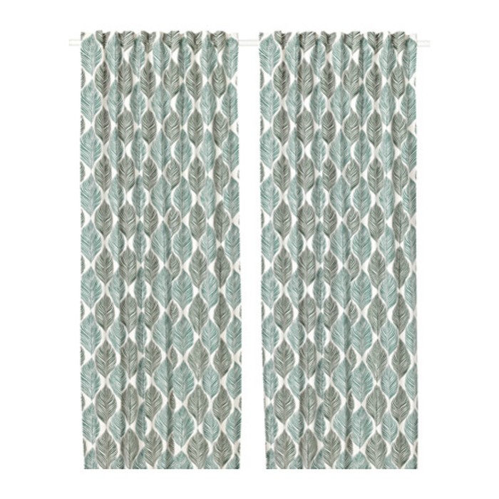 Гардины ФЬЕДЭРКЛИНТ, размер 145х300 см-2 шт., цвет белый/зелёный