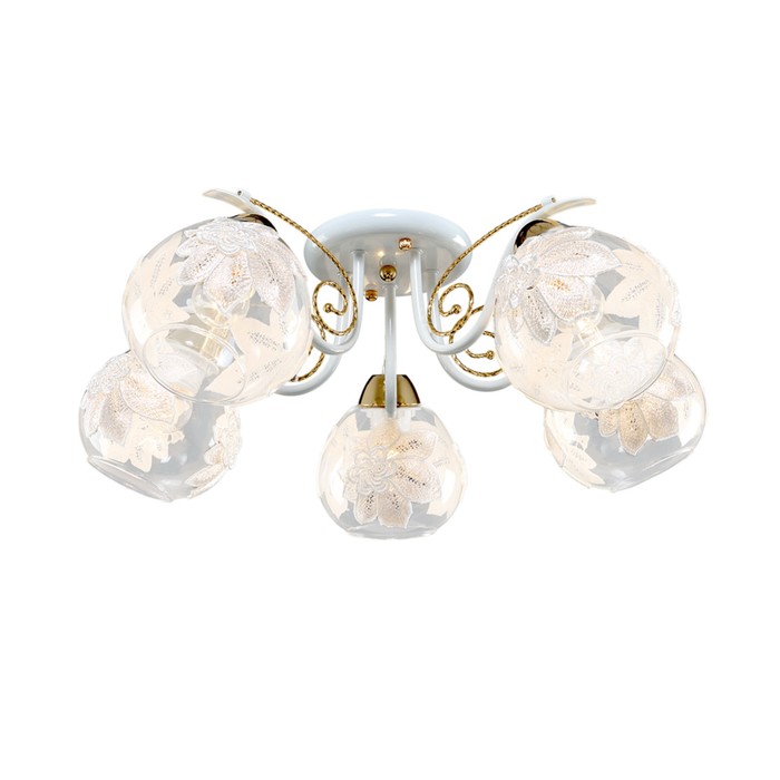 Люстра "Лаванда" 5 ламп E27 60Вт белый-золото 57,5х57,5х21 см.