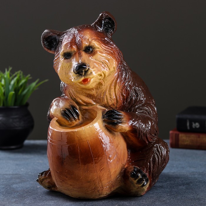 Копилка "Медведь с бочонком" цветной 20х27х30см