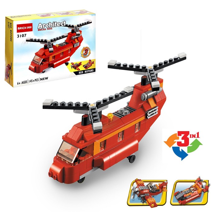Конструктор «Пожарный вертолёт», 3 варианта сборки, 145 деталей конструктор пожарный вертолёт 3 варианта сборки 145 деталей