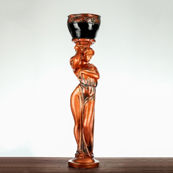 Фигурное кашпо "Девушка стоя кашпо на голове" большое, медь 100см