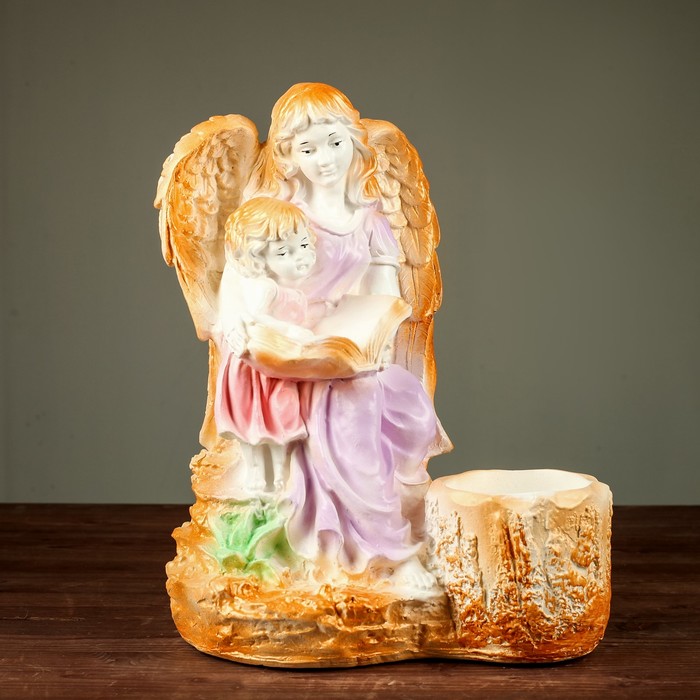 Фигурное кашпо "Дева ангел с ребенком",белый- золото 35см