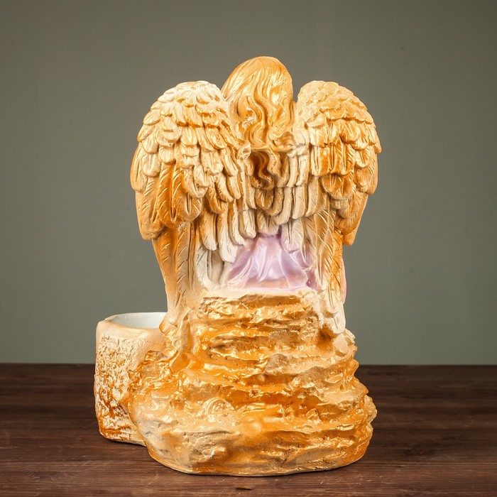 Фигурное кашпо "Дева ангел с ребенком",белый- золото 35см