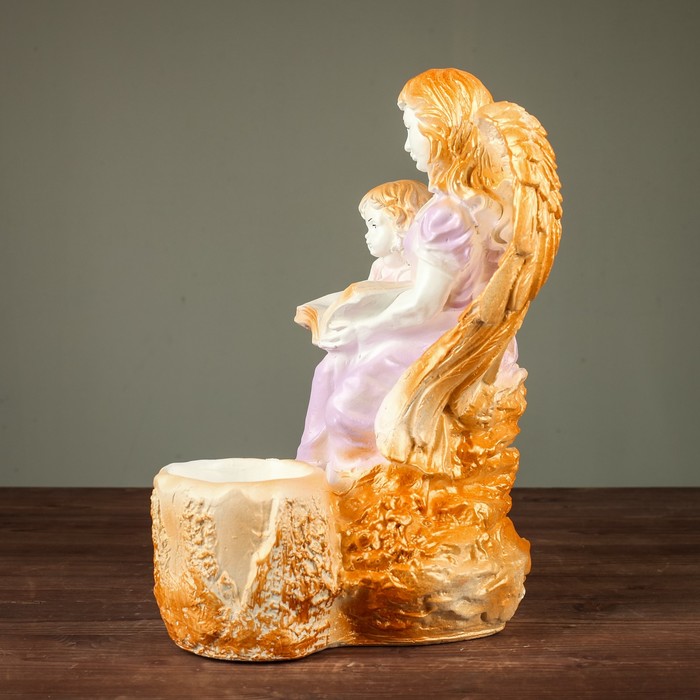 Фигурное кашпо "Дева ангел с ребенком",белый- золото 35см