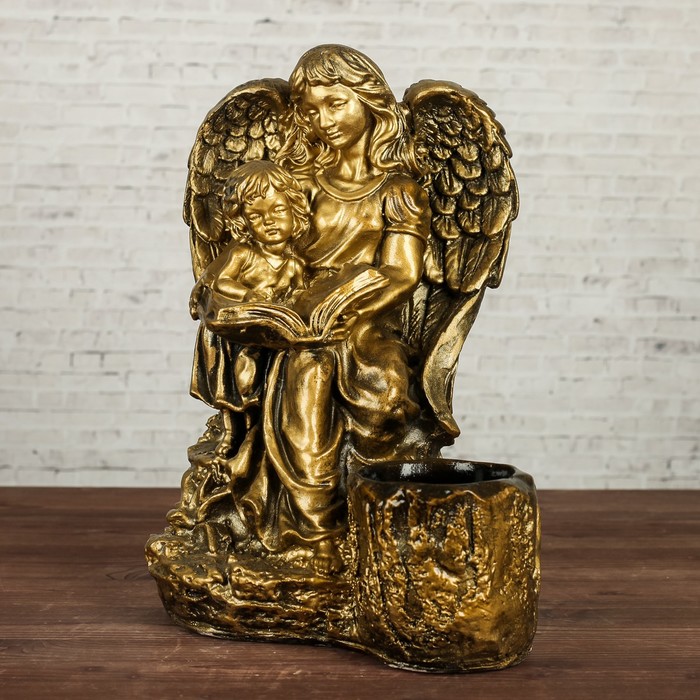 Фигурное кашпо "Дева ангел с ребенком", бронза 35см