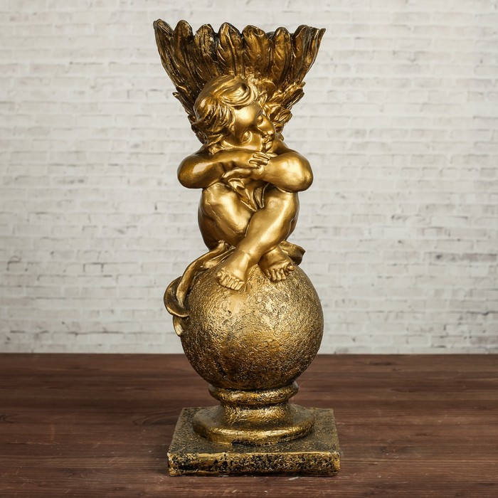 Фигурное кашпо "Ангел на шаре" бронза, 46см