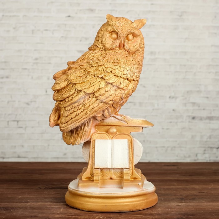 Копилка "Сова с книгой" белое золото, 25см