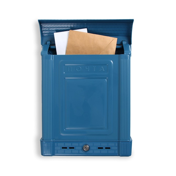 фото Ящик почтовый, пластиковый, «декор», с замком, синий альтернатива