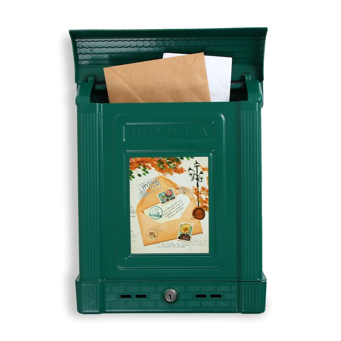 фото Ящик почтовый, пластиковый, «декор», с замком, зелёный альтернатива