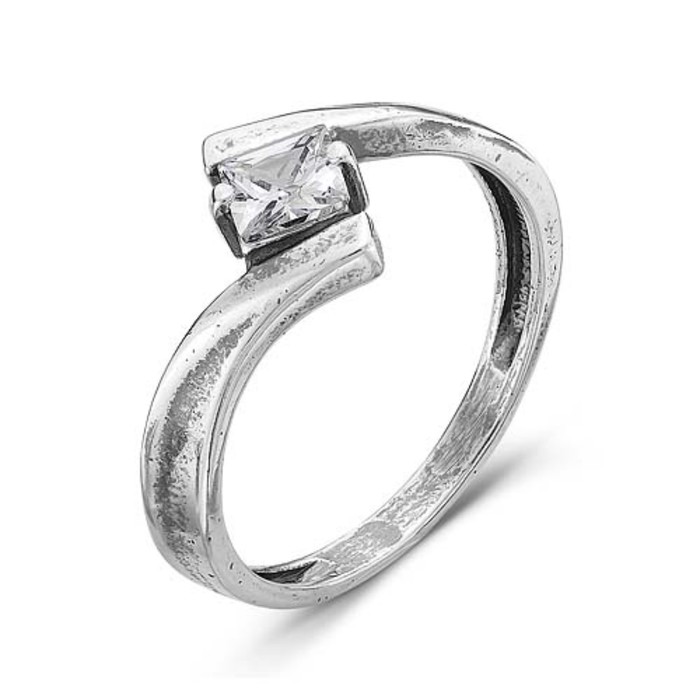 Кольцо "Классика" ромбик, посеребрение с оксидированием, цвет белый, 16.5 размер