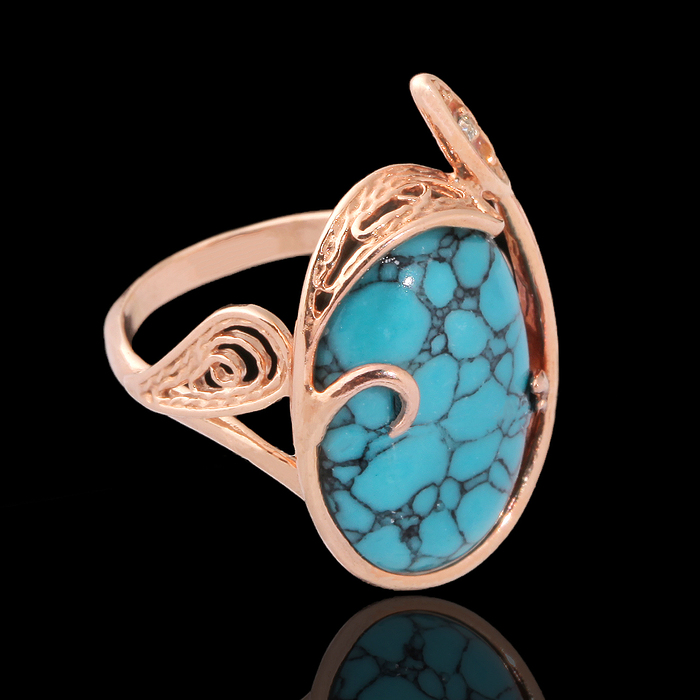 Кольцо овал в металле "Бирюза", позолота , 17 размер