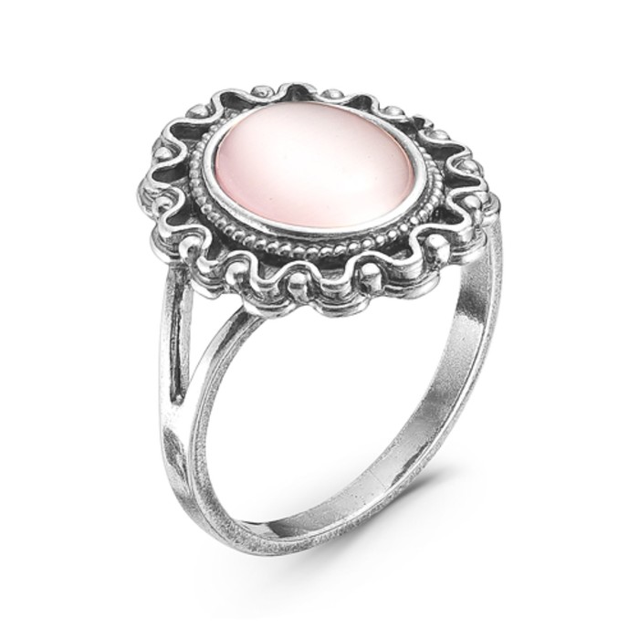 Кольцо "Кошачий глаз" овал с зигзагом, цвет розовый, посеребрение с оксидированием, 18.5 размер