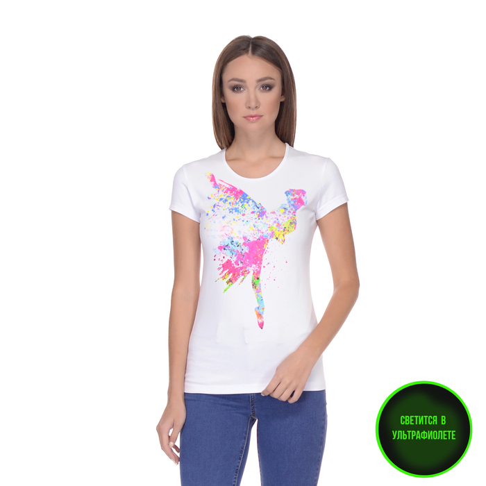 Футболка женская, светящийся рисунок 35-2735, цвет белый, р-р 48 (XL)