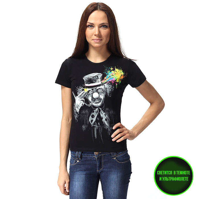 Футболка женская, светящийся рисунок 35-1530, цвет чёрный, р-р 44 (M)