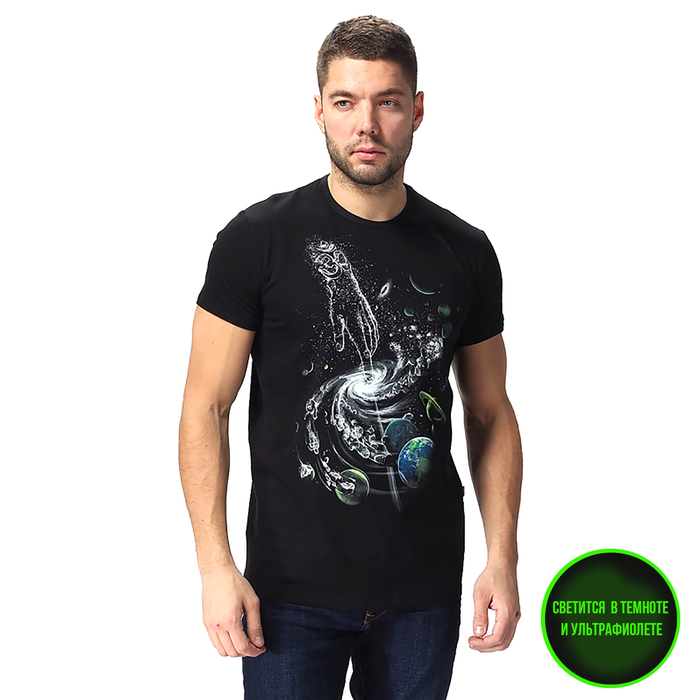 Футболка мужская, светящийся рисунок, р. 44 (S), рост 176, цвет чёрный 14-1566