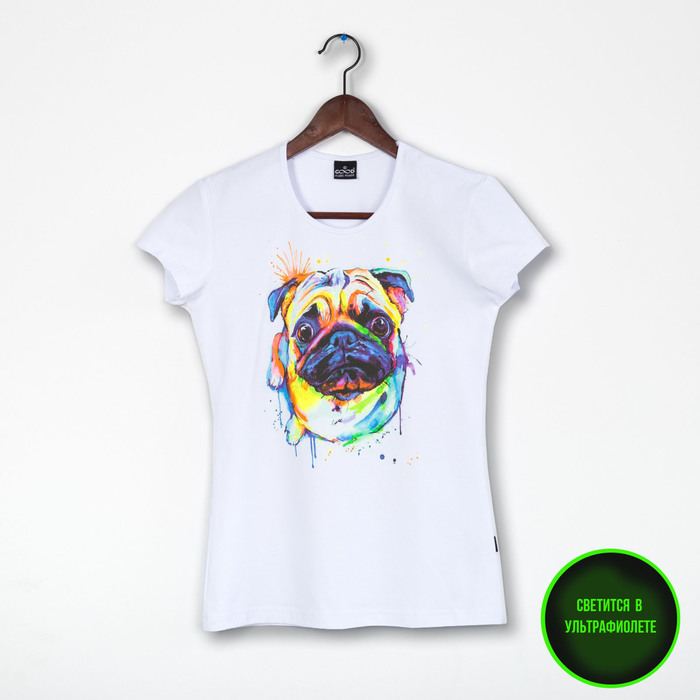 Футболка женская, светящийся рисунок 35-2729, цвет белый, р-р 46 (L)