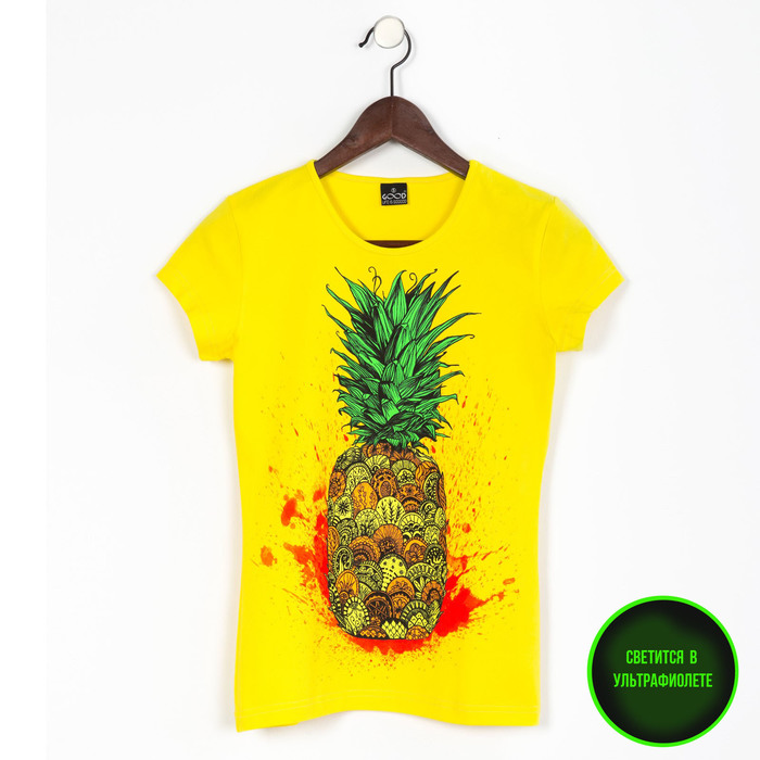 Футболка женская, светящийся рисунок 35-3719, цвет жёлтый, р-р 42 (S)