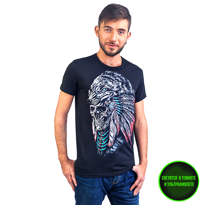 Футболка мужская, светящийся рисунок, р. 50 (XL), рост 176, цвет чёрный 14-1704