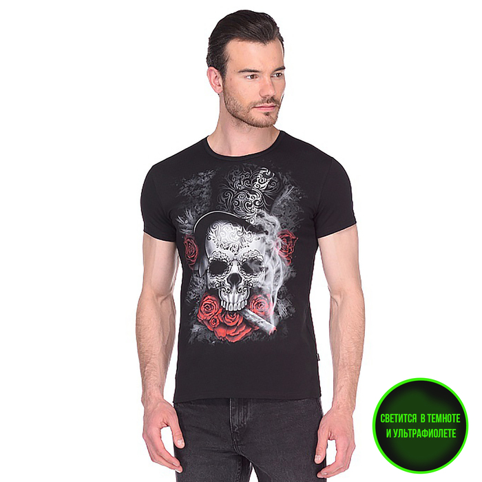 Футболка мужская, светящийся рисунок, р. 44 (S), рост 176, цвет чёрный 14-1722