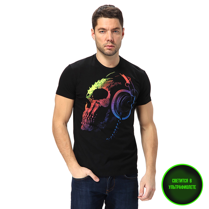 Футболка мужская, светящийся рисунок, р. 46 (M), рост 176, цвет чёрный 14-1577