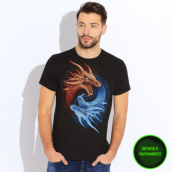 Футболка мужская, светящийся рисунок, р. 44 (S), рост 176, цвет чёрный 14-1569