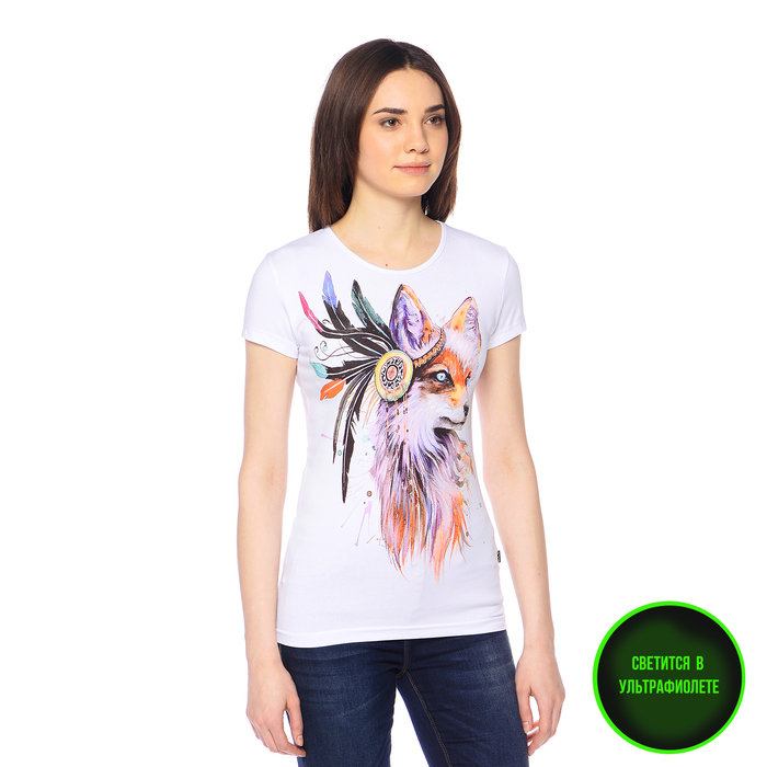 Футболка женская, светящийся рисунок 35-2717, цвет белый, р-р 44 (M)