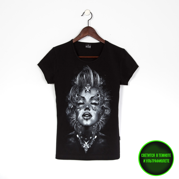 Футболка женская, светящийся рисунок 35-1656, цвет чёрный, р-р 44 (M)