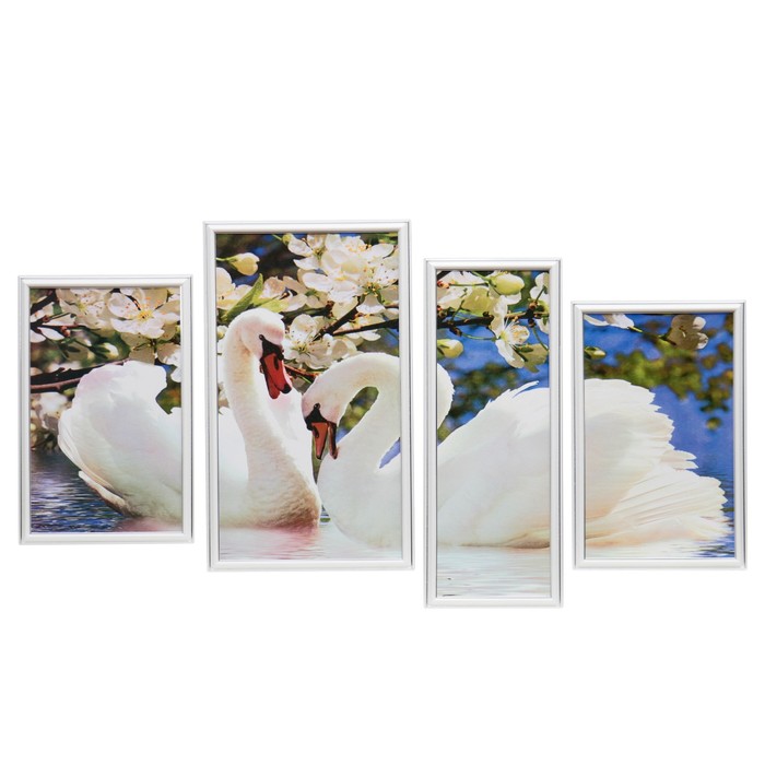Модульная картина "Лебеди под яблоней" (25х40-2шт, 30х53, 19х53)  60х100 см