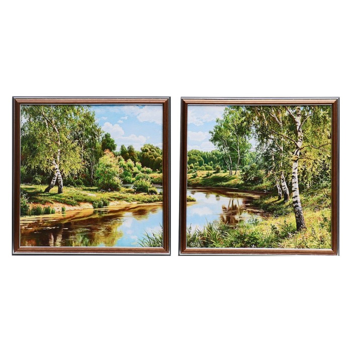 Модульная картина "Берёзки у речки" (33х33-2 шт)  33х66 см