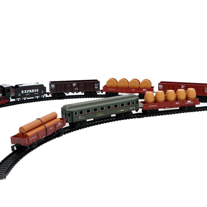 Железная дорога «Товарный поезд», с 9 вагонами, работает от батареек, свет