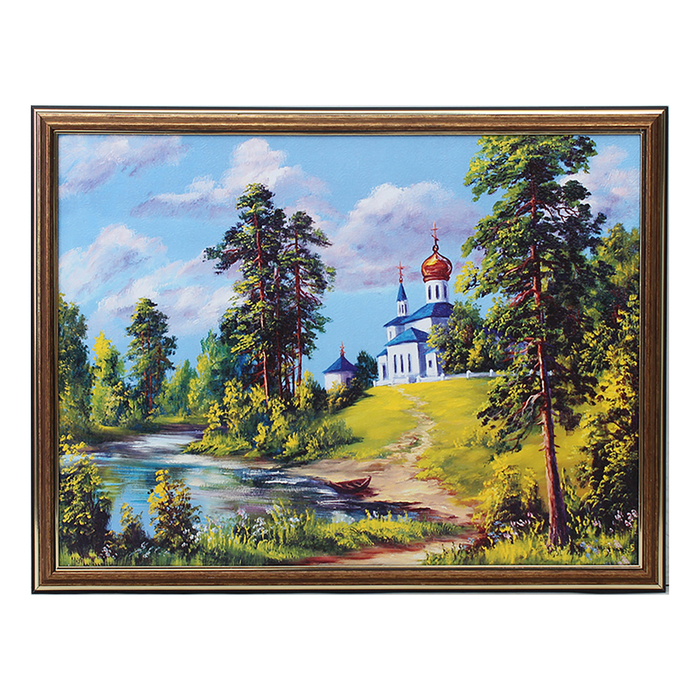 Картина "Церковь на пригорке" 33х43 см