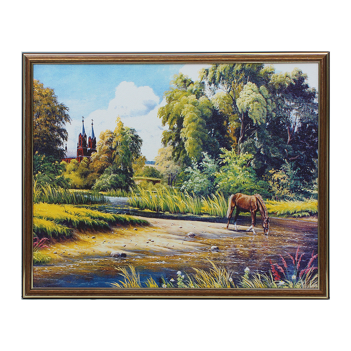 Картина "Конь у речки" 41х52 см