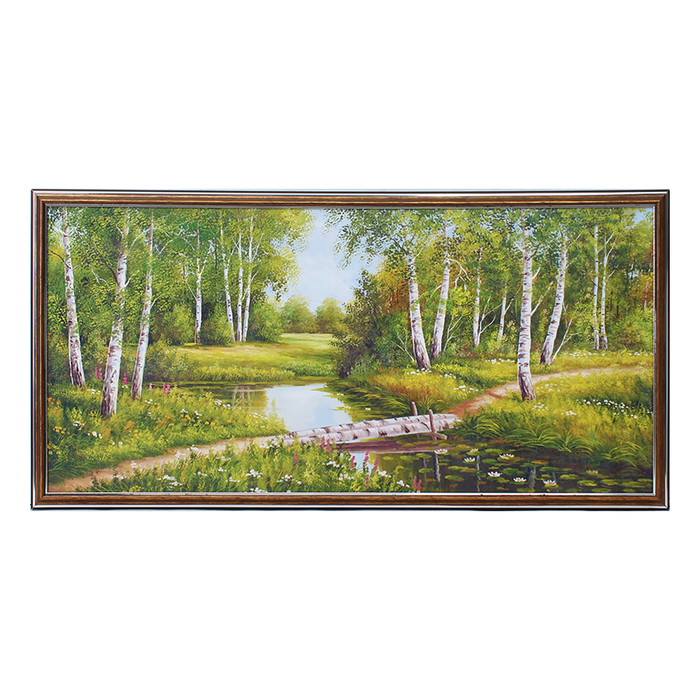 Картина "Речка в берёзовой роще" 36х72 см