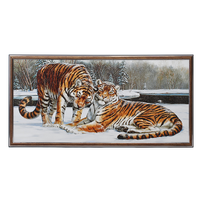 Картина "Тигры на снегу" 36х72 см