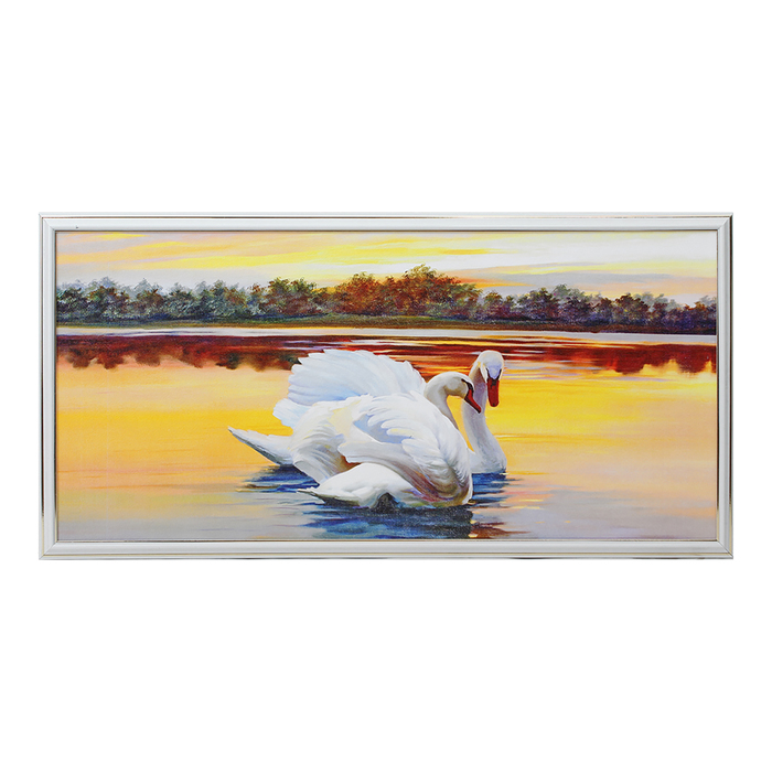 Картина "Лебеди в лучах заката" 36х72 см