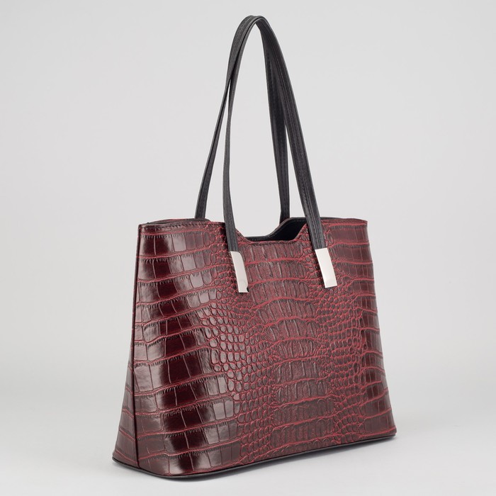 Сумка женская на молнии, 1 отдел, наружный карман, крокодил, цвет красный