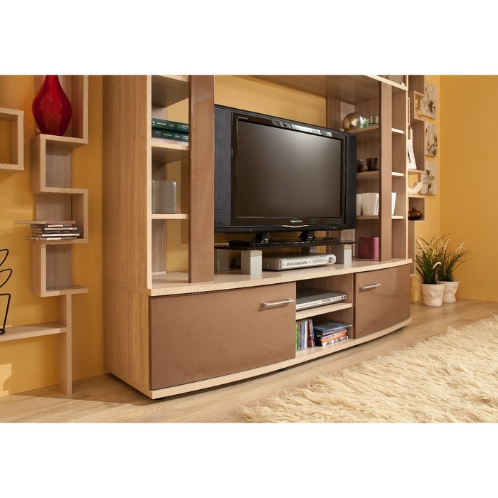 Тумба ТВ BERLIN 11, ясень шимо/шоколад глянец