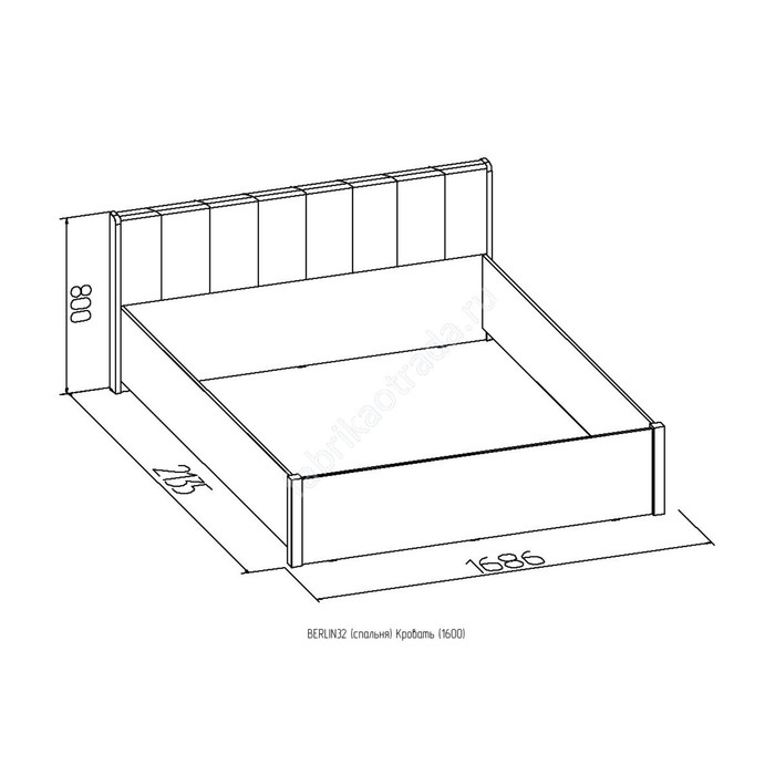 Кровать со стационарным основанием BERLIN 32, 1600х2000, дерево, дуб сонома