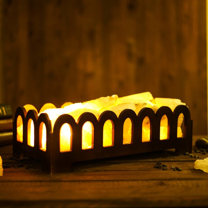 Соляной светильник "Камин", деревянный декор, желтый, 8 кг