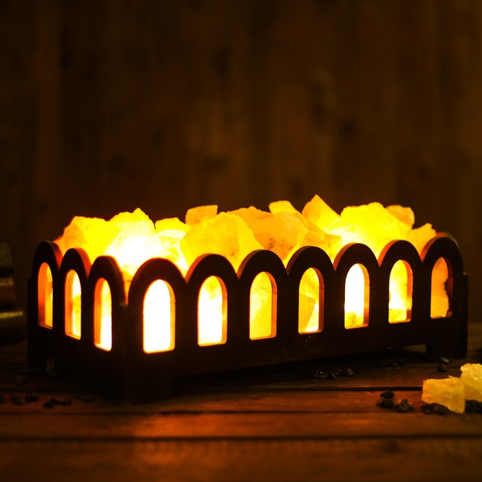 Соляной светильник "Камин", деревянный декор, цветной, 8 кг