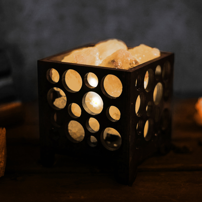 Соляной светильник "Корзина", круги, деревянный декор, 1,5 кг