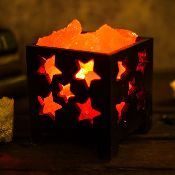 Соляной светильник "Корзина", звезды, деревянный декор, 1,5 кг