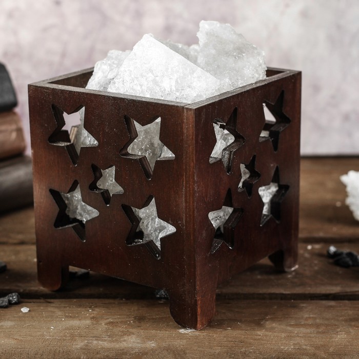 Соляной светильник "Корзина", звезды, деревянный декор, 1,5 кг