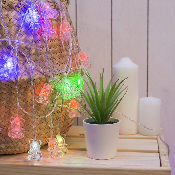 УЦЕНКА Гирлянда "Метраж" 5 м с насад. “Мишка”, Н.С. LED-20-220V, моргает, МУЛЬТИ