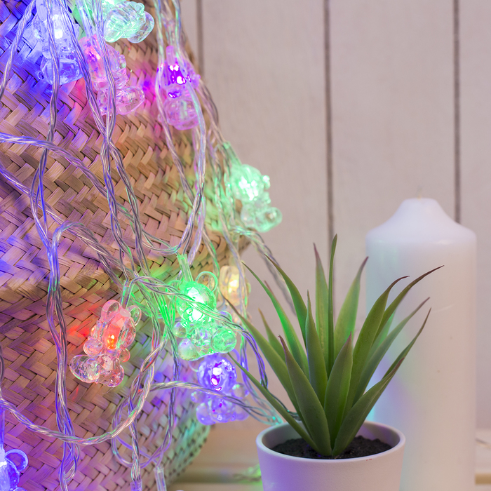 УЦЕНКА Гирлянда "Метраж" 5 м с насад. “Мишка”, Н.С. LED-20-220V, моргает, МУЛЬТИ