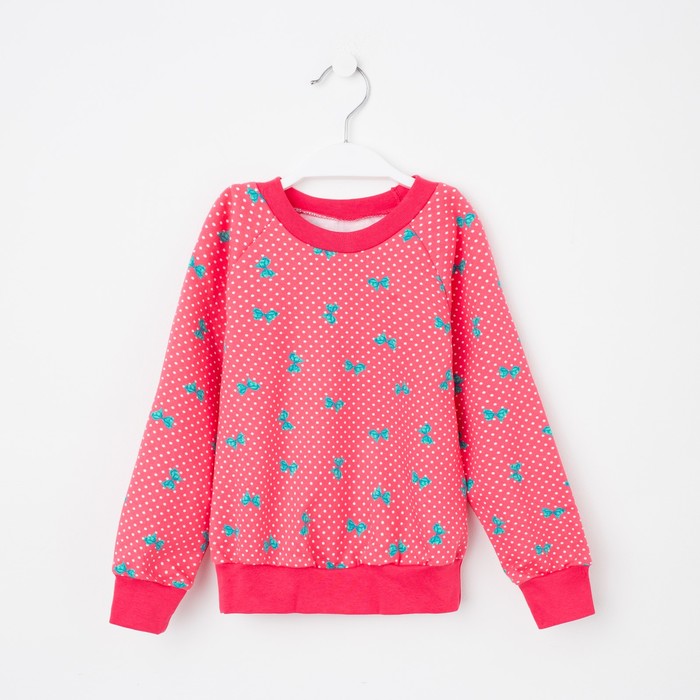 Джемпер для девочки,рост 128 см, цвет коралловый, принт бантик Л761
