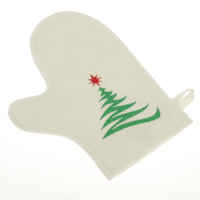 Варежка банная с вышивкой "Ёлка", первый сорт