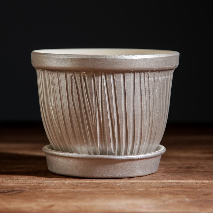 Кашпо "Премиум" цвет серебро  0.5л