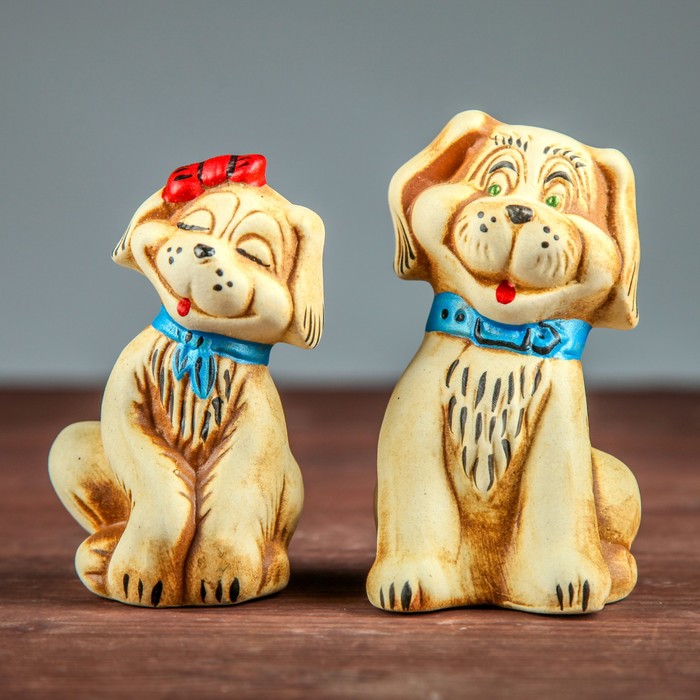 Сувенир-статуэтка средняя  "Собачки пара" шамот, акрил